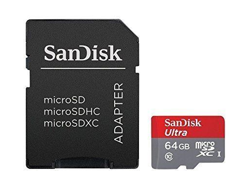 SanDisk Ultra – Tarjeta de memoria MicroSDXC de 64 GB (UHS-I, clase 10, hasta 80 MB/s de lectura, con adaptador SD)