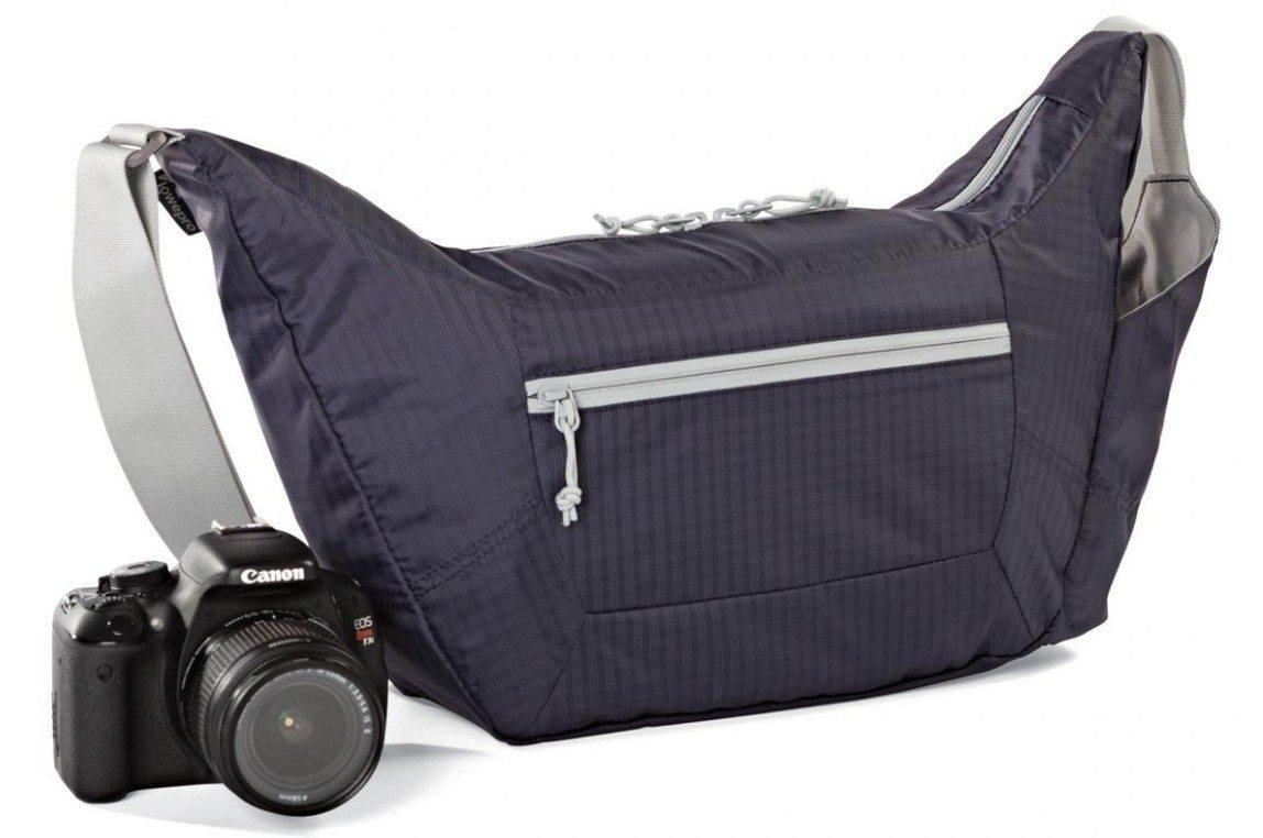 Lowepro Photo Sport Shoulder 12L - Bolsa para cámaras, diseño deportivo, morado y gris