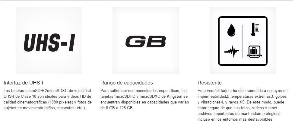 microSD de 32GB (clase 10 UHS-I 45MBs) con adaptador SD kingston oferta ganga chollo especificaciones