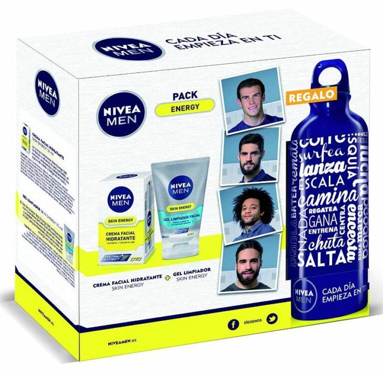 Pack NIVEA MEN Skin Energy con Crema de día, Gel limpiador y Cantimplora de regalo