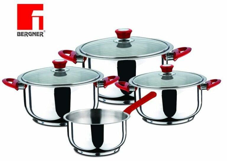 Batería de Cocina Bergner Zurich de 7 Piezas Plateado y Rojo Ø16 cm Ø20 cm Ø24 cm apto para Inducción
