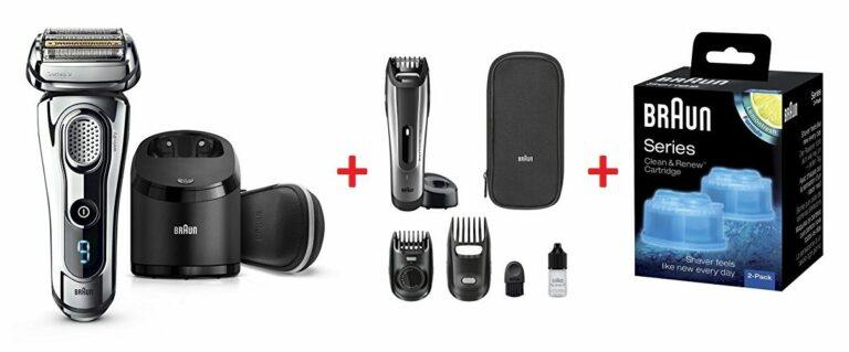 Afeitadora Braun Series 9 9296cc Clean&Charge + Recortadora de barba BT5090 + recambio Clean&Renew
