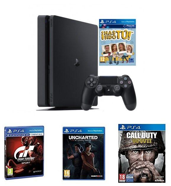 Comprar PlayStation 4 (PS4) de 500 GB + Voucher ¡Has Sido Tú! + Call Of Duty WWII + Gran Turismo Sport + Uncharted: El Legado Perdido PlayStation 4 (PS4) de 500 GB + Voucher ¡Has Sido Tú! + Call Of Duty WWII + Gran Turismo Sport + Uncharted: El Legado Perdido