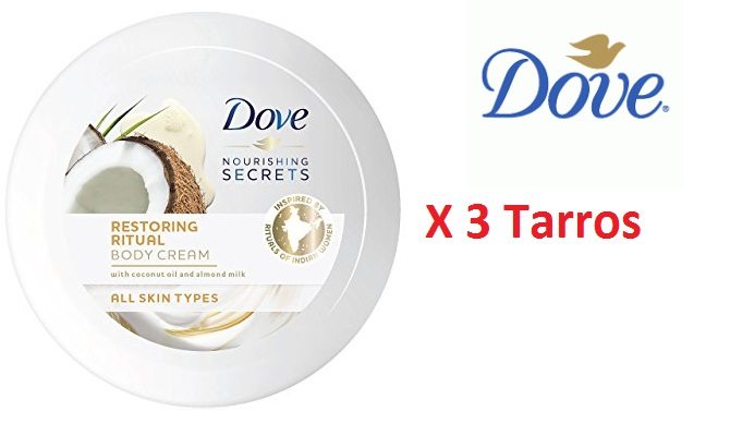 Pack de 3 tarros loción DOVE Crema Corporal con Aceite de Coco y Leche de Almendras 