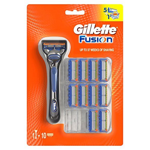 Gillette Fusion - Maquinilla de afeitar + 10 cuchillas de recambio