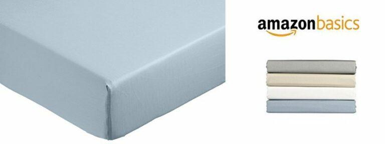 Sábana bajera ajustable AmazonBasics 100% algodón satén 400 hilos