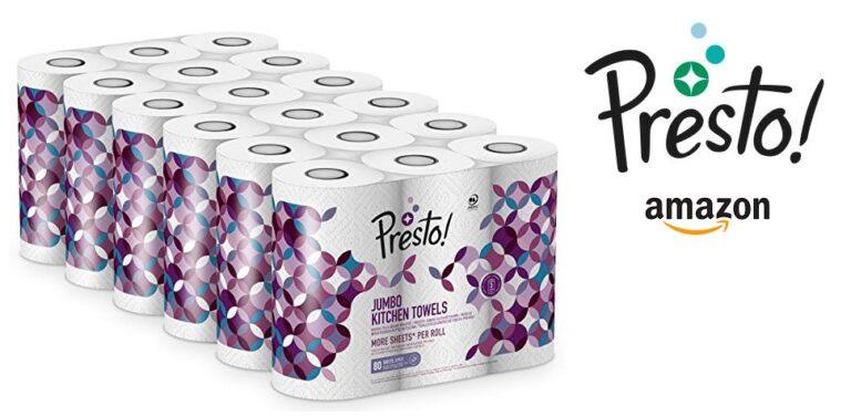 Pack de 18 Rollos Papel de cocina extragrande Marca Amazon Presto! de 3 capas (80 hojas x rollo)