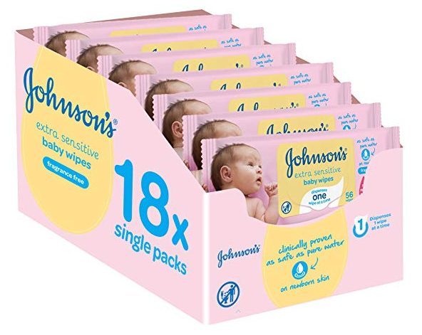 Pack de 18 paquetes Toallitas para Bebe Johnson's Baby Extra Sensitive