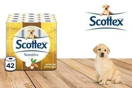 Pack de 42 Rollos Papel higiénico Sensitive Scottex con leche de almendras