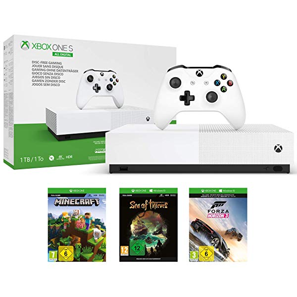 Consola Xbox One S de 1TB All Digital + Forza Horizon 3 + Minecraft + Sea of Thieves
