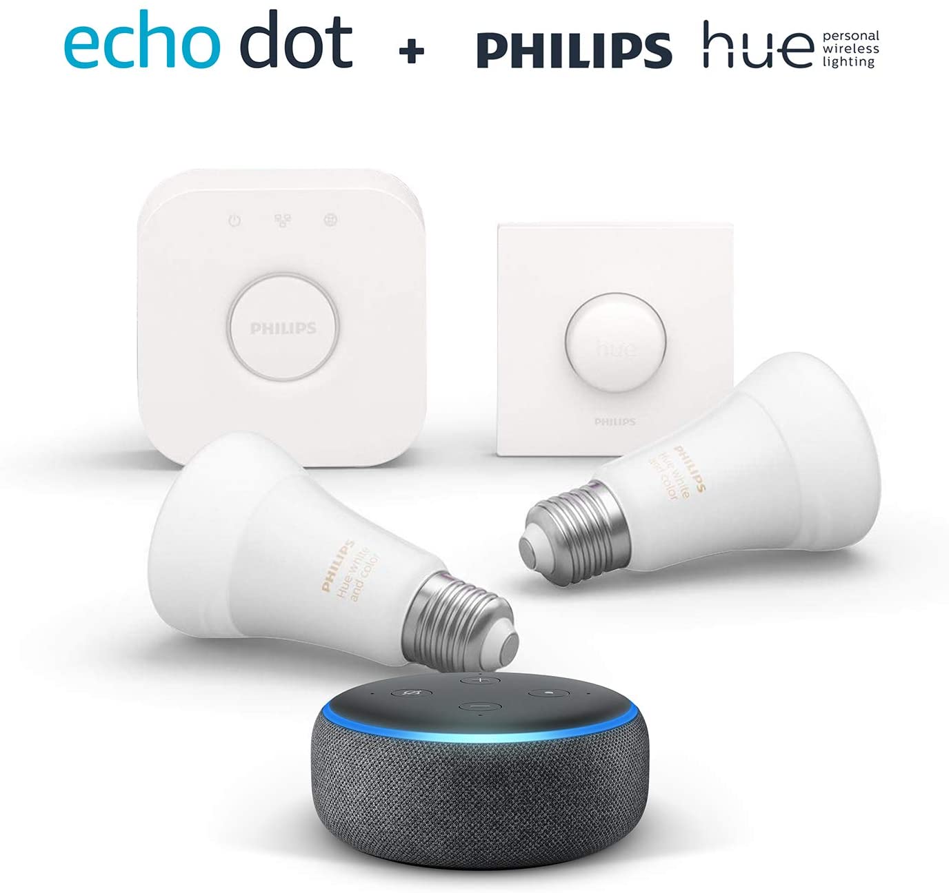 Echo Dot (3.ª generación) + HUE + Bombillas + Mando