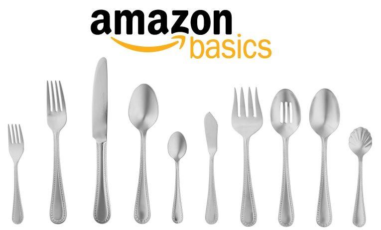 Cubertería AmazonBasics de Acero Inoxidable Pulido de 65 piezas