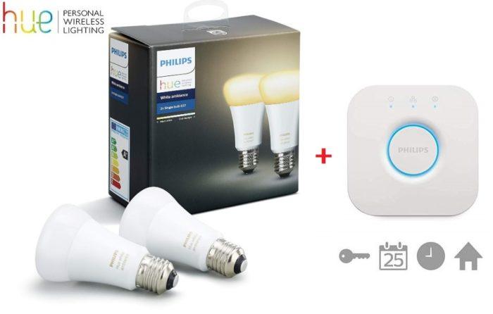 Kit de inicio Philips Hue White Ambiance con 2 bombillas E27 + Hue Bridge (puente)