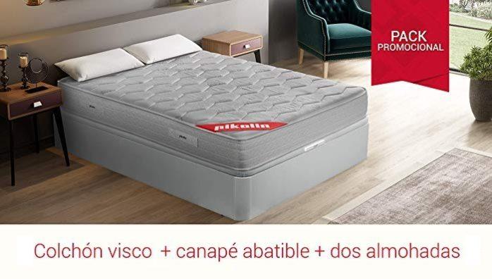 PIKOLIN Pack Colchón viscoelástico + canapé con Base abatible en Madera + Dos Almohadas de Fibra