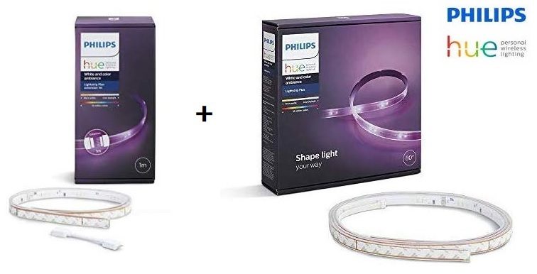 Pack tira LED Philips Hue Lightstrip Plus White and Color Ambiance de 3 (2+1) metros