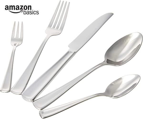 Cubertería AmazonBasics de Acero Inoxidable de 60 piezas para 12 comensales