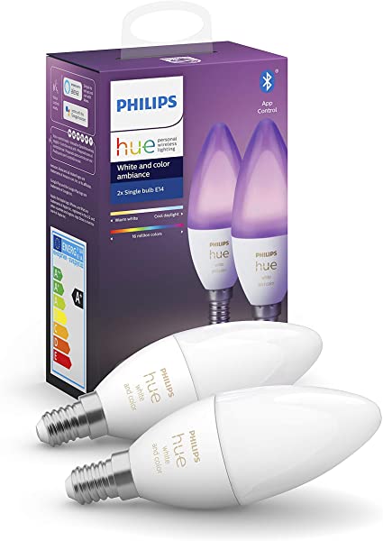 Bombilla Inteligente Vela LED E14, 5.2 W, Philips Hue Bluetooth, Luz Blanca Y De Colores
