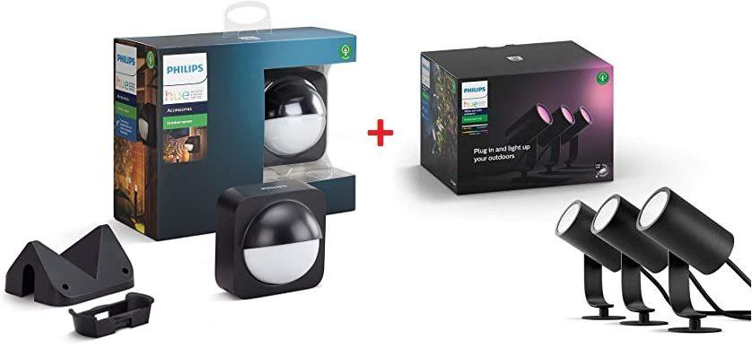 Pack Philips Hue Lily 3 focos con LED + sensor exterior