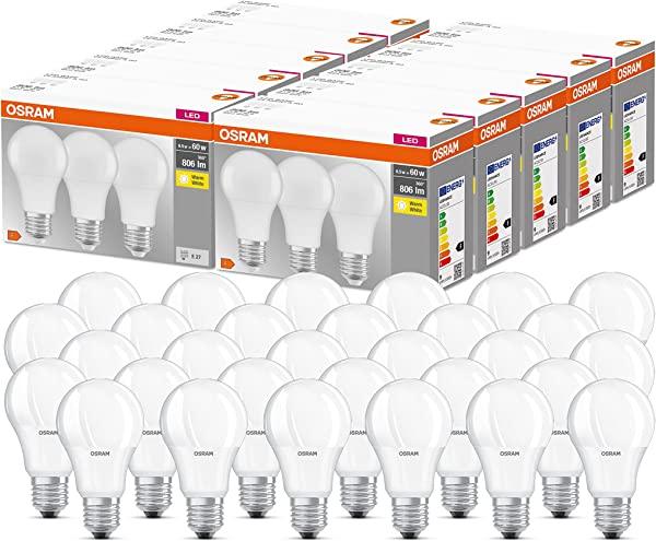 Pack x 30 bombilla OSRAM LED Base Classic A Blanco cálido 60W