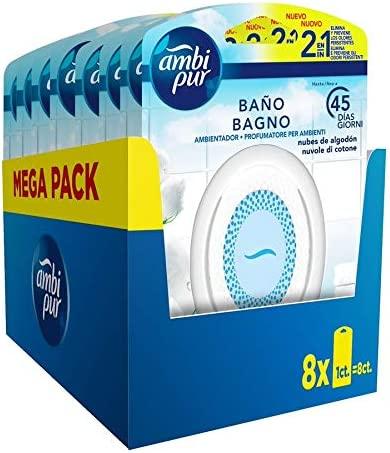 Pack x 8 Ambientador Ambipur para Baño Fragancia Nubes de Algodón