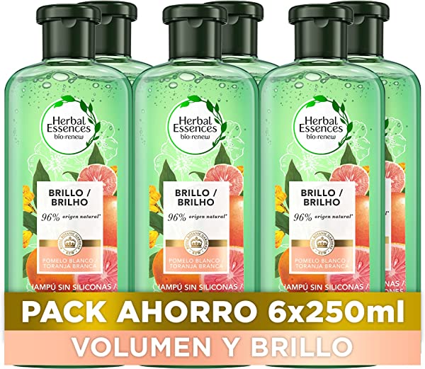 Pack x 6 Champú Herbal Essences Brillo Con Pomelo Blanco