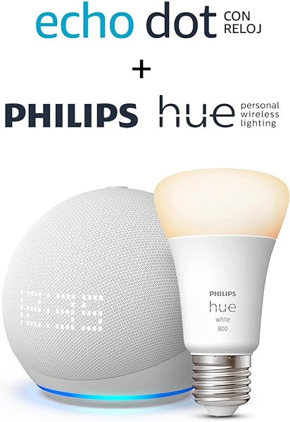 Amazon Echo Dot (5.ª generación) con reloj + Philips Hue White