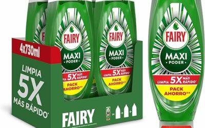 ¡Chollo! Pack x 4 x 730ml Lavavajillas Fairy Maxi Poder por 15.59 euros.