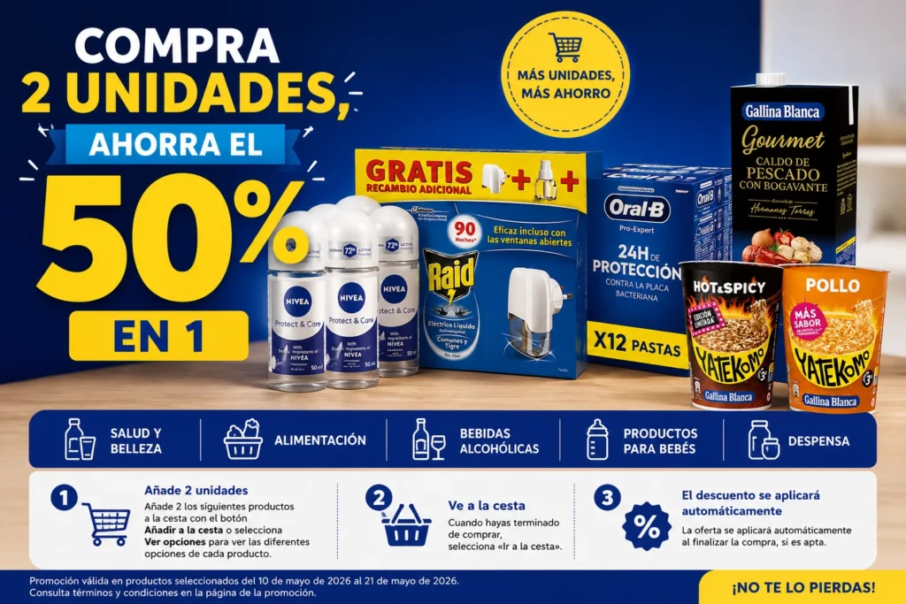 Compra 2 unidades, ahorra el 50 % en Alimentación, Belleza y Salud