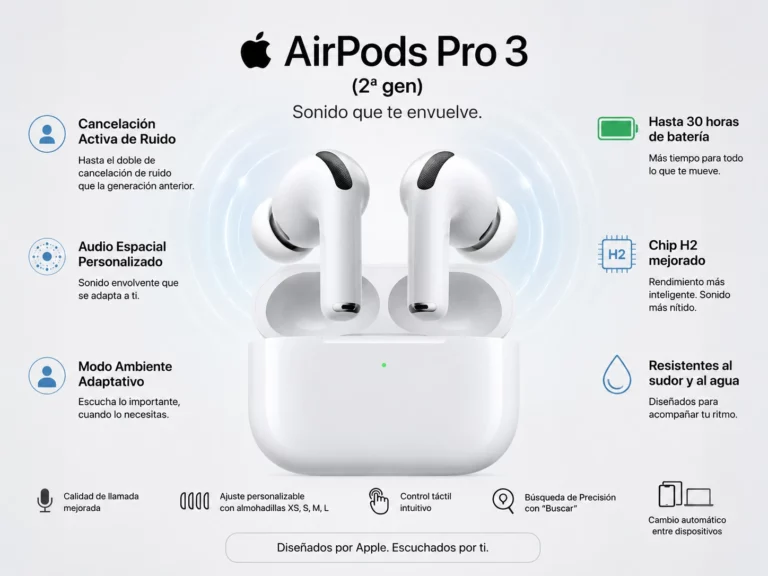 Auriculares Apple AirPods Pro 3 (2ª gen) con Cancelación Ruido y Audio Espacial
