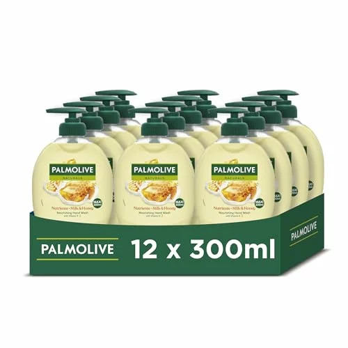 Pack 12 x 300 ml Palmolive Naturals Leche y Miel, Jabón de Manos Líquido