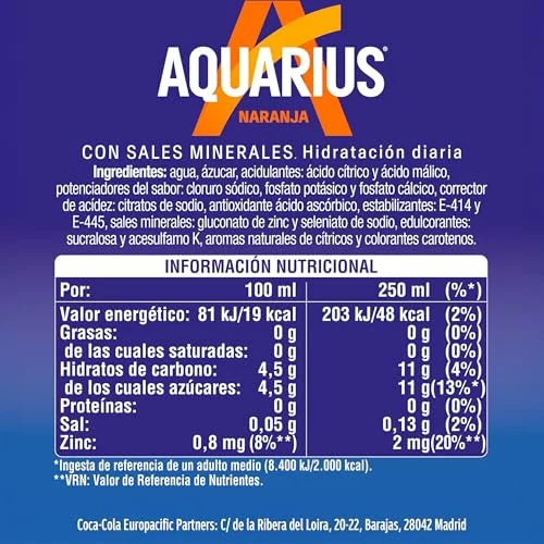 Aquarius Naranja pack de 4 botellas