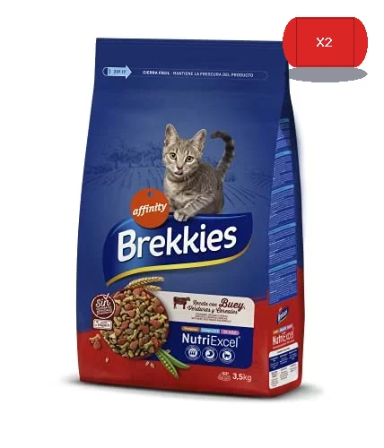 Brekkies Pienso para Gatos con Buey, Verduras y Cereales 3,5kg 3500 g pack x2