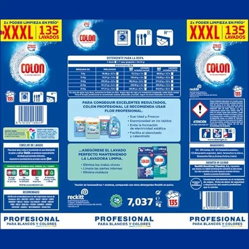Colon Polvo Activo detergente en polvo para lavadora, 135 dosis