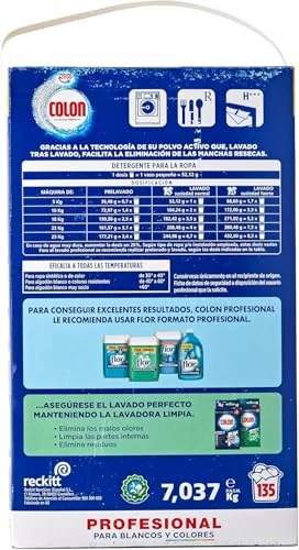 Colon Polvo Activo detergente en polvo para lavadora, 135 dosis