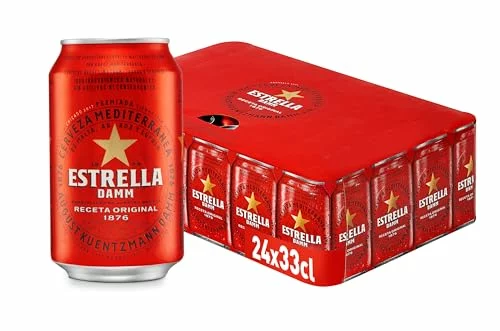 Estrella Damm cerveza en caja de 24 latas de 330 ml