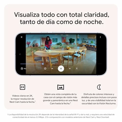 Google Nest Cam Indoor con cable 3.ª gen, cámara de interior 2K