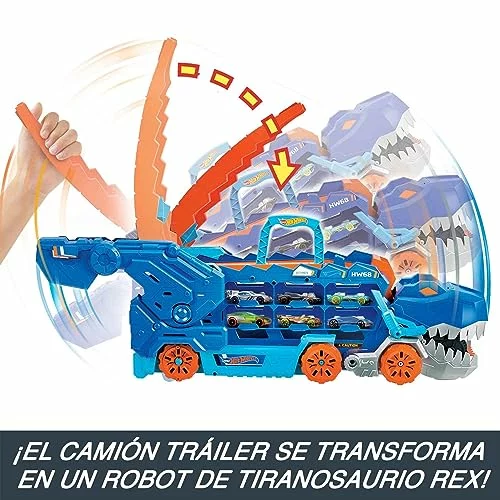 Hot Wheels City T-Rex transportador y pista con 2 vehículos
