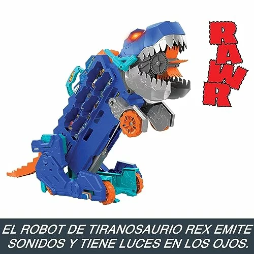 Hot Wheels City T-Rex transportador y pista con 2 vehículos