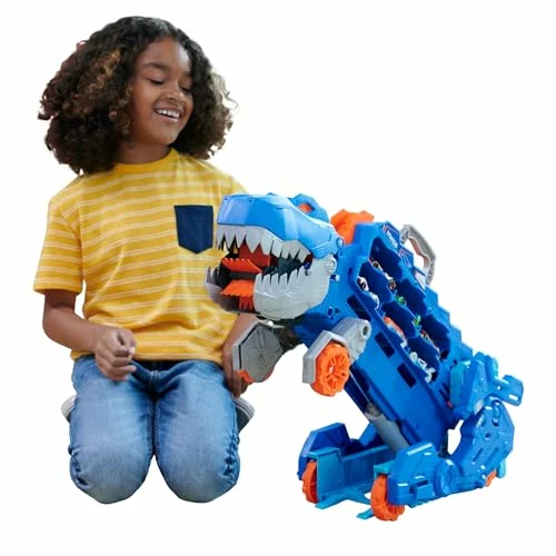 Hot Wheels City T-Rex transportador y pista con 2 vehículos
