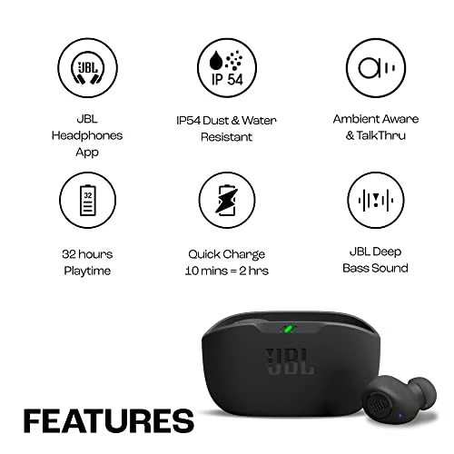 Auriculares inalámbricos JBL Wave Buds negros IP54 IPX2