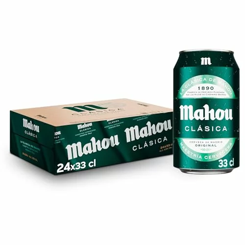 Mahou Clásica, Pack 24 Latas x 33cl, Cerveza Dorada Lager, Auténtica Cerveza Mahou Con Sabor Suave, Refresc se queda en