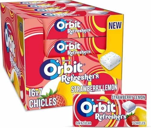 Orbit Refreshers Fresa Limón chicles sin azúcar, Pack 16 x 7 uds