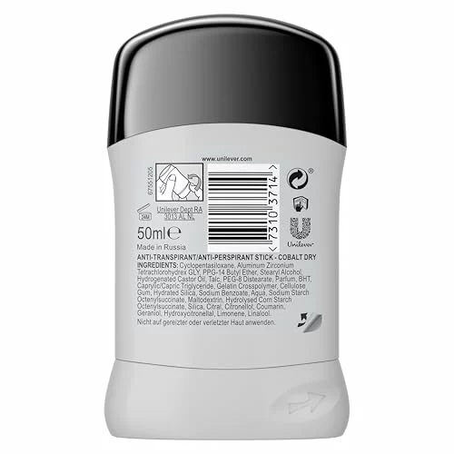 Rexona Desodorante Stick Antitranspirante para hombre Cobalt Dry 50ml – Pack de 6