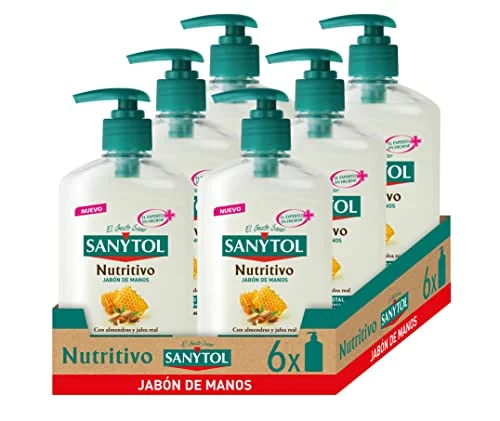 Sanytol jabón de manos nutritivo antibacteriano almendras y miel, pack 6