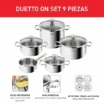 Tefal Duetto On juego de cazo y ollas para inducción, 9 piezas