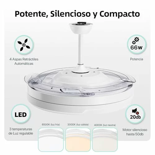Ventilador de techo LEDUNI con luz, aspas retráctiles y mando vuelve con precio a vigilar