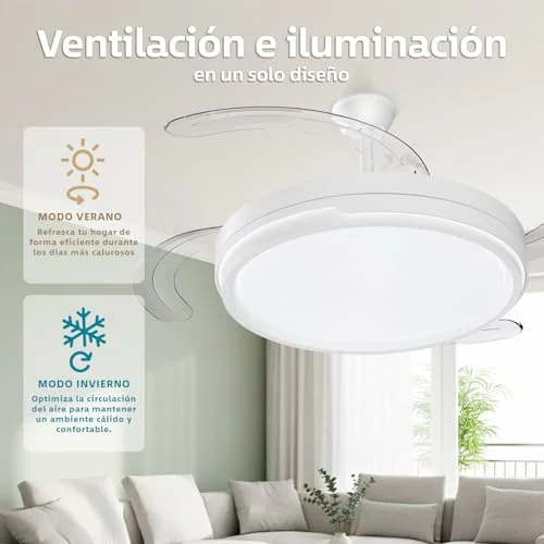 Ventilador de techo LEDUNI con luz, aspas retráctiles y mando vuelve con precio a vigilar