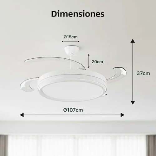 Ventilador de techo LEDUNI con luz, aspas retráctiles y mando vuelve con precio a vigilar