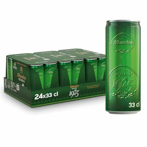 Alhambra Reserva 1925, Pack 24 Latas x 33cl, Cerveza Extra de Fermentación Lenta, 6.4% Alcohol