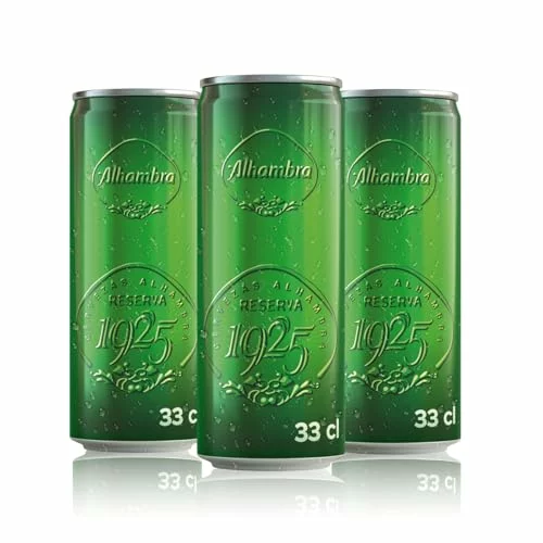 Alhambra Reserva 1925, Pack 24 Latas x 33cl, Cerveza Extra de Fermentación Lenta, 6.4% Alcohol